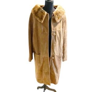 Vintage 60s Suede Cocoon Coat With Fur Collar Size Medium